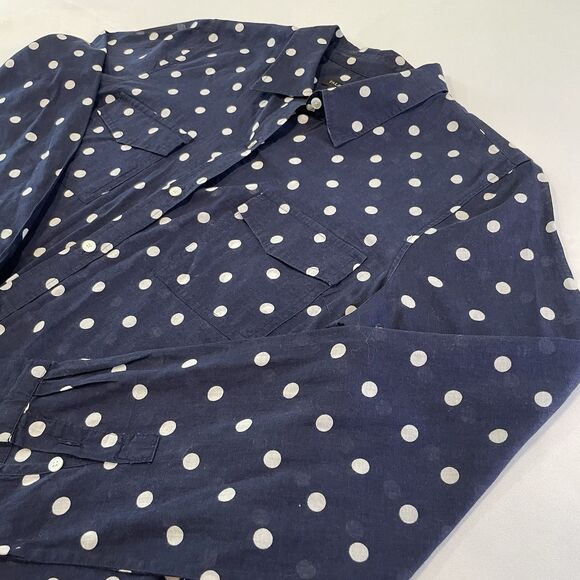 TALBOTS Women’s Polka Dot Navy Blouse Size M - Picture 2 of 12